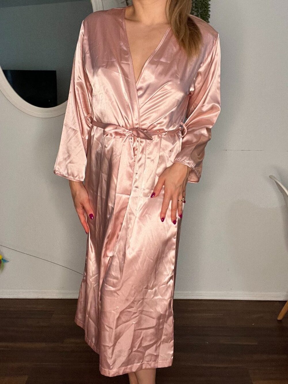 Pink satin robe